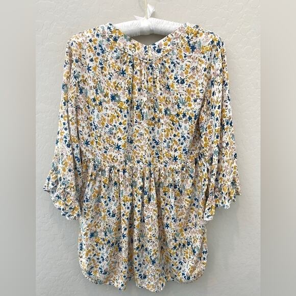 CYNTHIA ROWLEY | White Flowy Peasant Boho Floral 3/4 Sleeve Blouse | Small - Picture 5 of 8